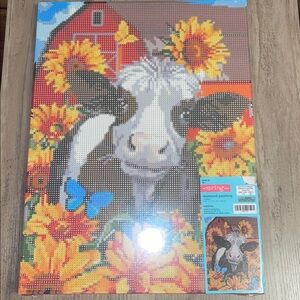 🆕💜 Cow & Sunflower Diamond Painting Kit – Framed Wall Art Craft – NWT